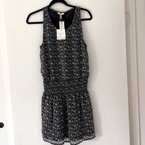 Silk Joie dress, black with white flowers, new with tags